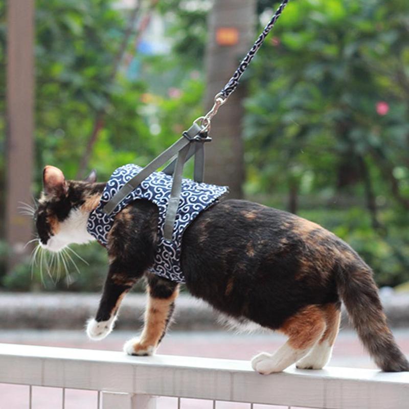1Pc Anti-Strike Verstelbare Pet Cat Harness Leash Ademend Huisdier Vest Chinese Stijl Borst Strap Secure Trekkabel dierbenodigdheden