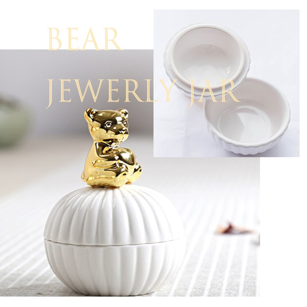 Porte-bijoux en or 3d chat ours | En porcelaine, porte-bijoux, bague, bijoux en céramique, plateau de décoration pour la maison, bol pot pour la naissance du mariage de noël
