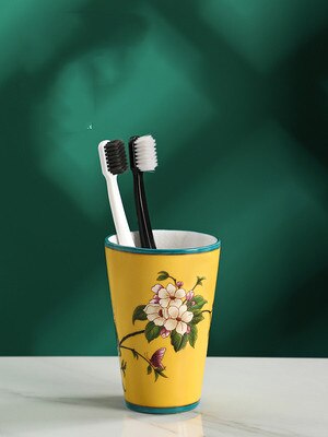 Ceramics Bathroom Set Liquid Soap Dish Toothbrush Holder/Rack Lover Gargle Cup Dental Jar Flowers &amp; Bird Pastoral Style: Gargle Cup 1