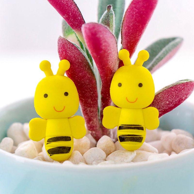 4Pcs Cute Mini Animal Insect Little Yellow Bee Erasers Rubber Pencil Erasers School Office Supply
