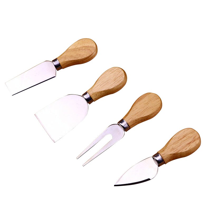 4 Stks/set Boter Kaas Slicer Rvs Kaasmes Kaas Boter Pizza Eiken Handvat Broodmes Keuken Accessoires: Default Title