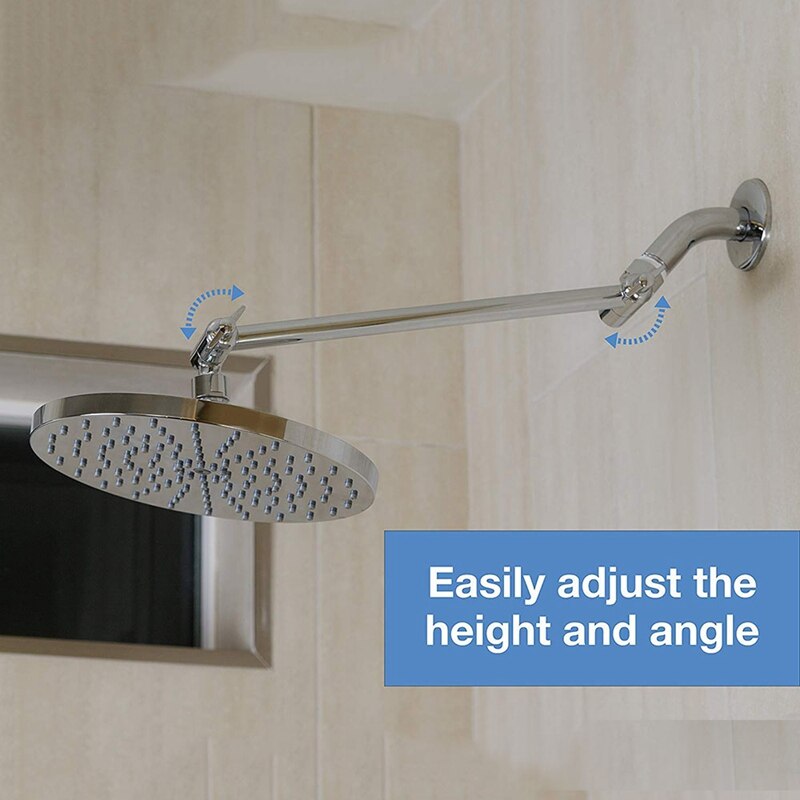 Adjustable Shower Arm Extension By, Brass Shower Head Extension Arm with High Polished Chrome Finish 11+ Inch