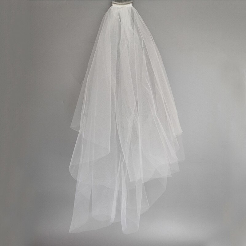 Bryllup slør simpel tyl hvid to lag brudeslør billig brud tilbehør 60cm-80cm korte kvinder slør med kam