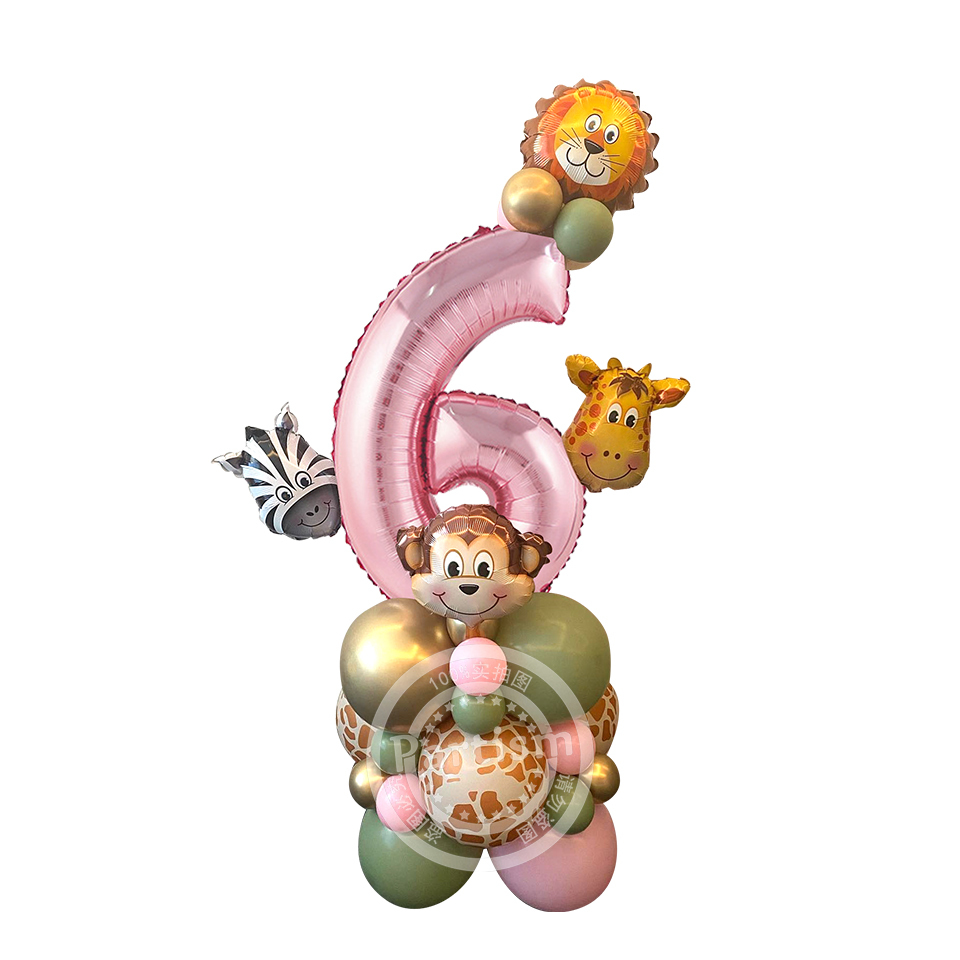 31 pezzi di cartone animale selvatico torre di palloncini da 32 pollici rosa numero palloncino Foglio per decorazioni per feste di compleanno a tema selvaggio uno da ragazza: Marble