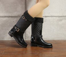 Water regenschoenen warme dames geruite dames regenlaarzen in de regenlaarzen dames regenlaarzen dames laarzen schoenen: Zwart met sok / 41