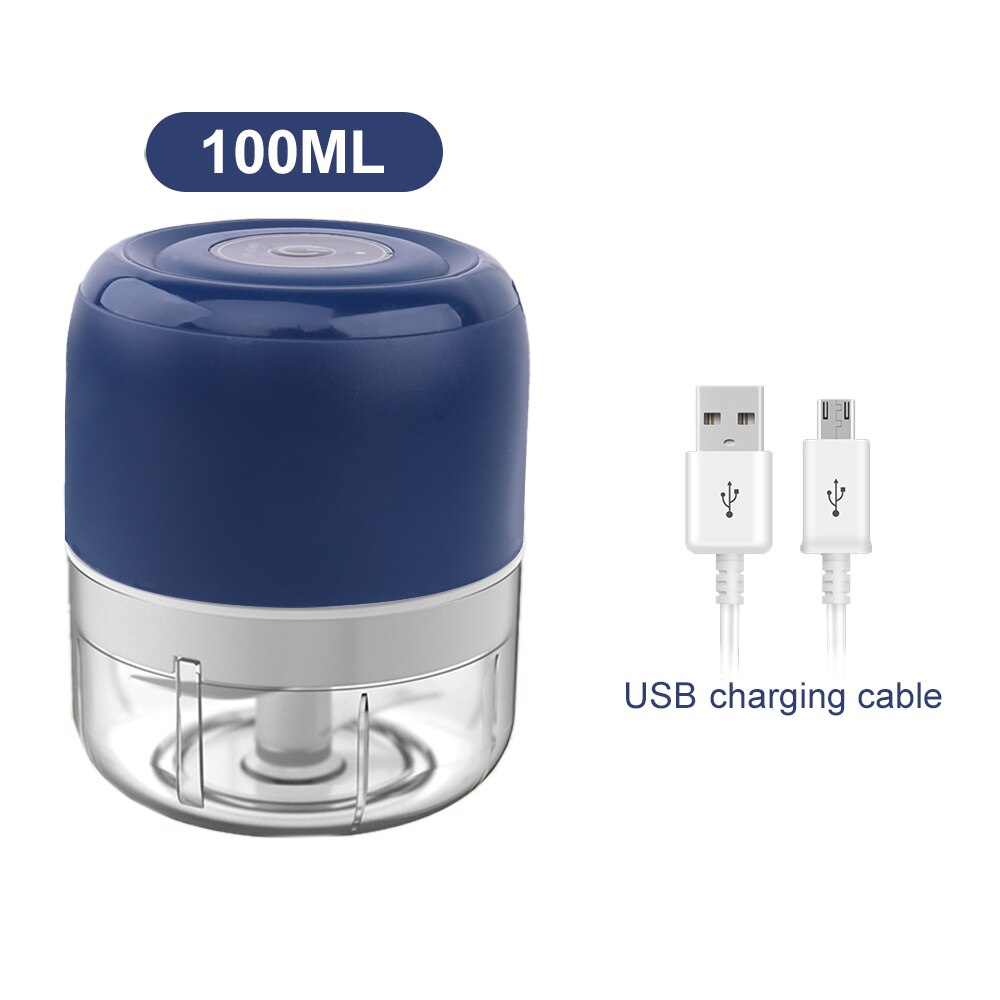 100/250mL Mini Electric Garlic Chopper USB Meat Grinder Garlic Masher Machine Sturdy Durable Vegetable Crusher Kitchen Tool: 100ml blue