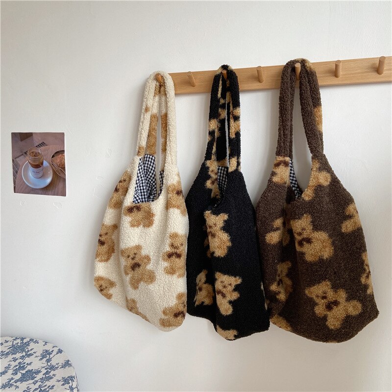 Bont shopper schoudertas grote pluche winter shopping handtas voor vrouwen eco shopper tassen portemonnees