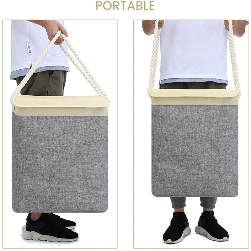 Large Laundry Basket with Lid, Collapsible Linen Laundry Hamper with Handles, Washing Basket for Storage Clothes