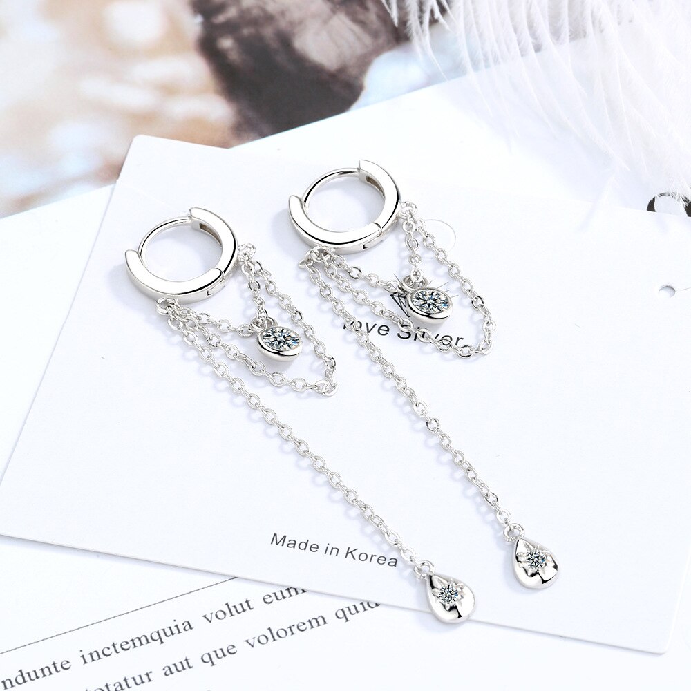 longue gland boucles d'oreilles pour femmes 925 argent Sterling Bling paillettes cubique zircone coréen Simple bijoux accessoires: Default Title