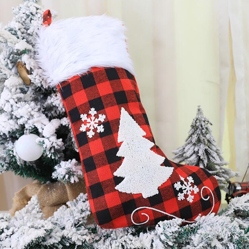 Grote Kerstsok Kerstman Sok Snoep Tas Plaid Jute Houder Boom Decoratie Kerstboom Sok Elanden Kousen: Black