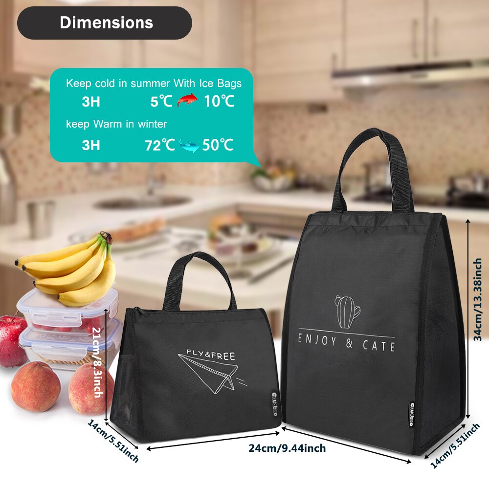 Onuobao Geïsoleerde Lunch Tas Met Water Fles Zak, waterdicht &amp; Cooler &amp; Thermische Zwarte Lunchbox Tas Tote Bento Tas Voor Mannen Vrouwen