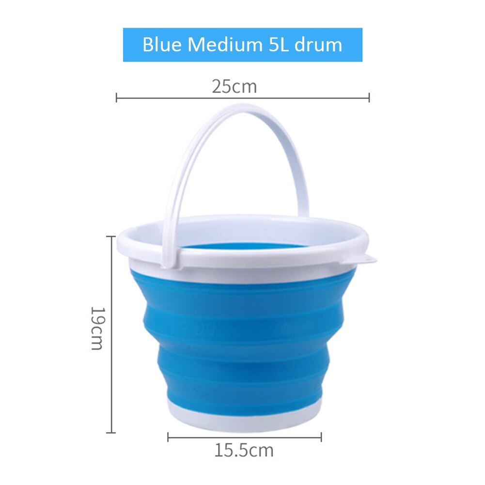 3/5L Collapsible Bucket Portable Bucket Lid Silicone Bucket Car Washing Children Outdoor Fishing Travel Home Storage Tools: Blue 5L
