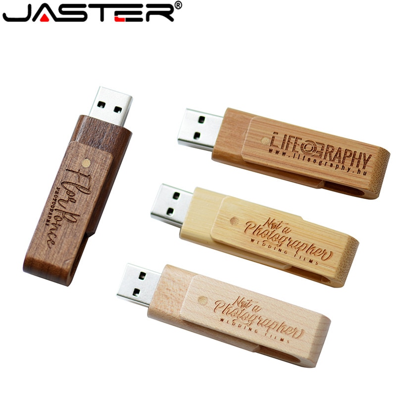 Jaster USB2.0 Hout Rotatie Flash Drive Usb 4 Gb 8 Gb 16 Gb 32 Gb 64 Gb Pen Drive bruiloft Herdenkingsmunt U Disk