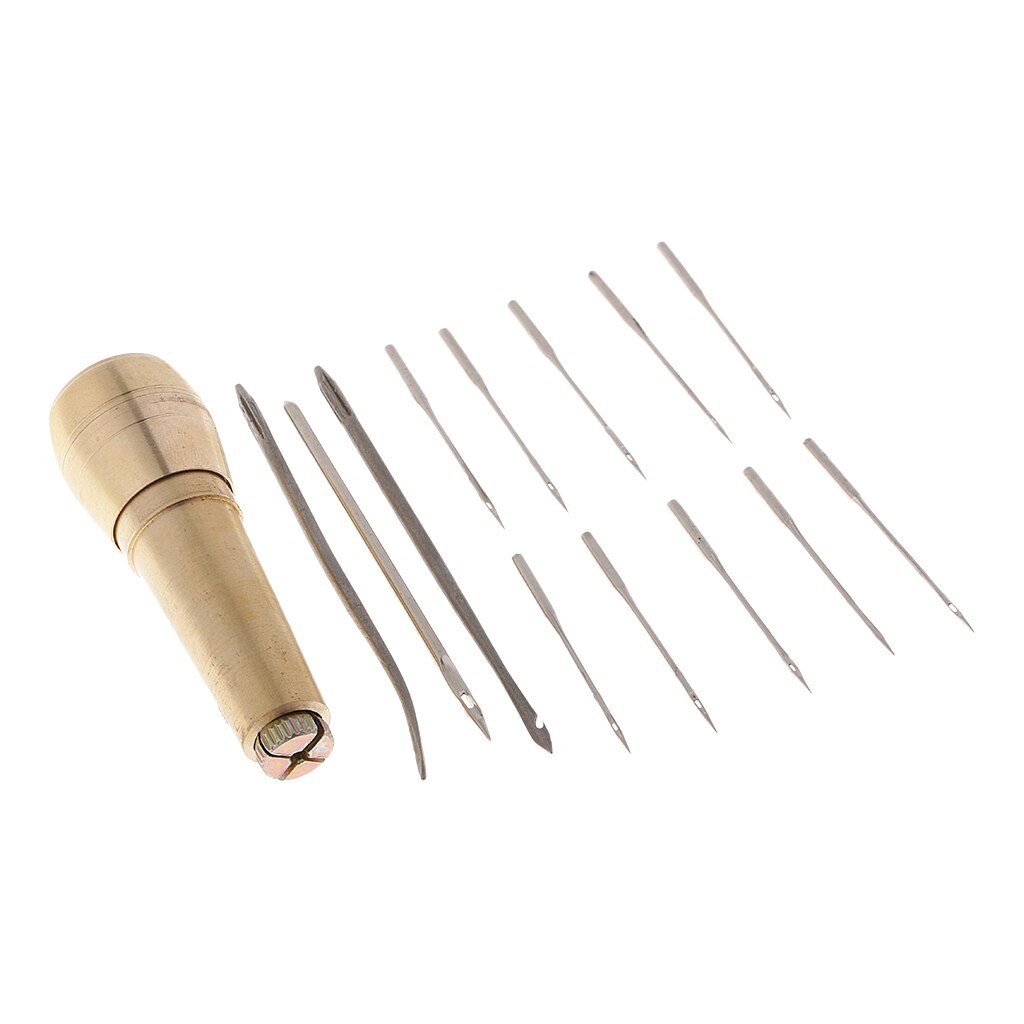 1 Set Sewing Awl，13 Needles with Copper Handle Sewing Tool Kit for Leather Craft Fabric Bags