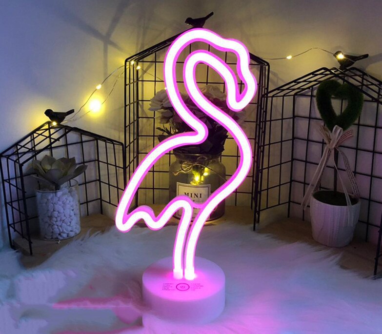 8 mode neon led ljus tecken julfest heminredning sovrum bordslampa flamingo måne enhörning träd neon gul: Flamingo