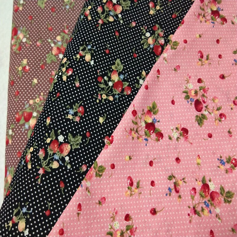 Romantique 3 couleurs petit rouge fleur & fraise Dot imprimé coton popeline tissu 50x145 cm pour bricolage couture