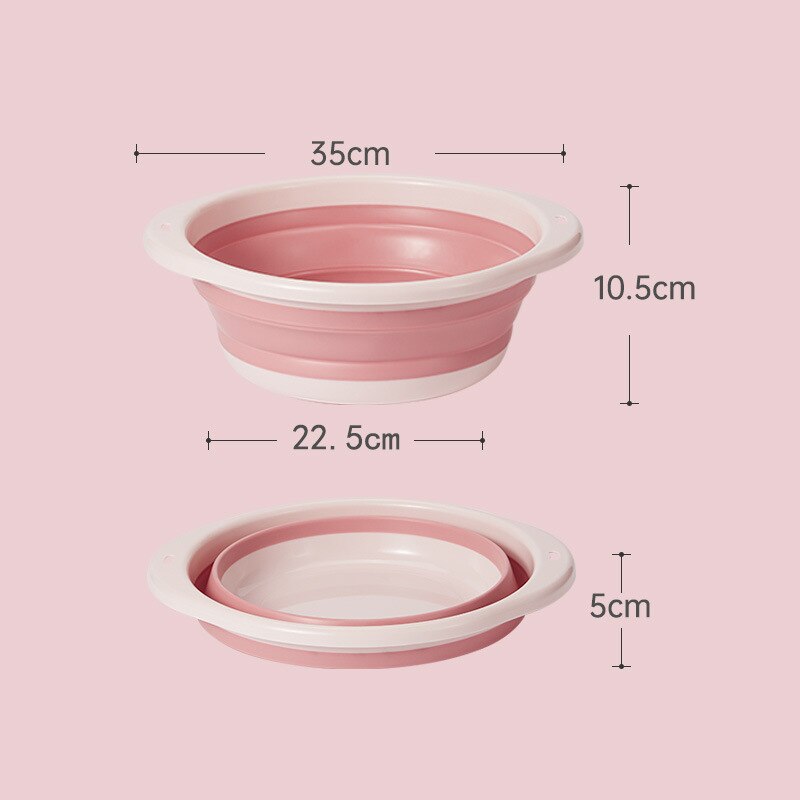 Plastic Silicone Folding Basin Portable Camping Wash Basin Car Wash Bucket Household Kitchen Fruit Clean Basin Home Supplies: Pink  L