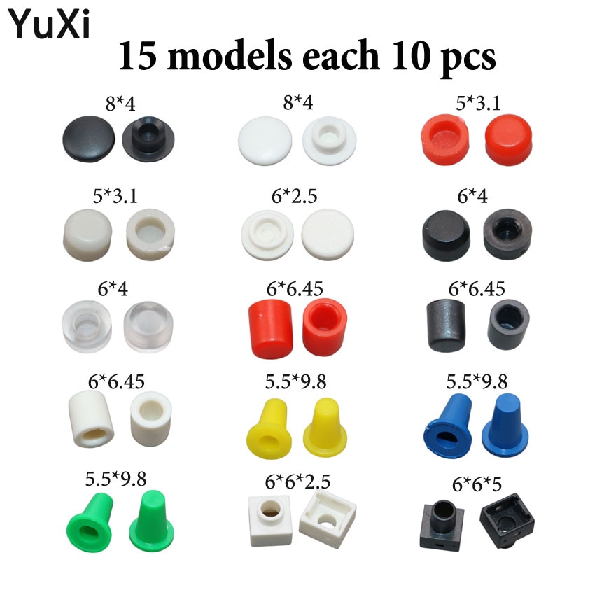 15 Modellen 150Pcs Plastic Cap Hoed Kits Knop Cap Voor 6*6Mm Tactile Drukknop Deksel cover 6X6Mm Mini Knop Cap