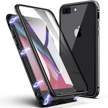 Magnetische Adsorptie Case Metalen Frame Gehard Glas Terug Met Ingebouwde Magneet Cover Voor Iphone 6 6S Iphone 7 8 Plus Se