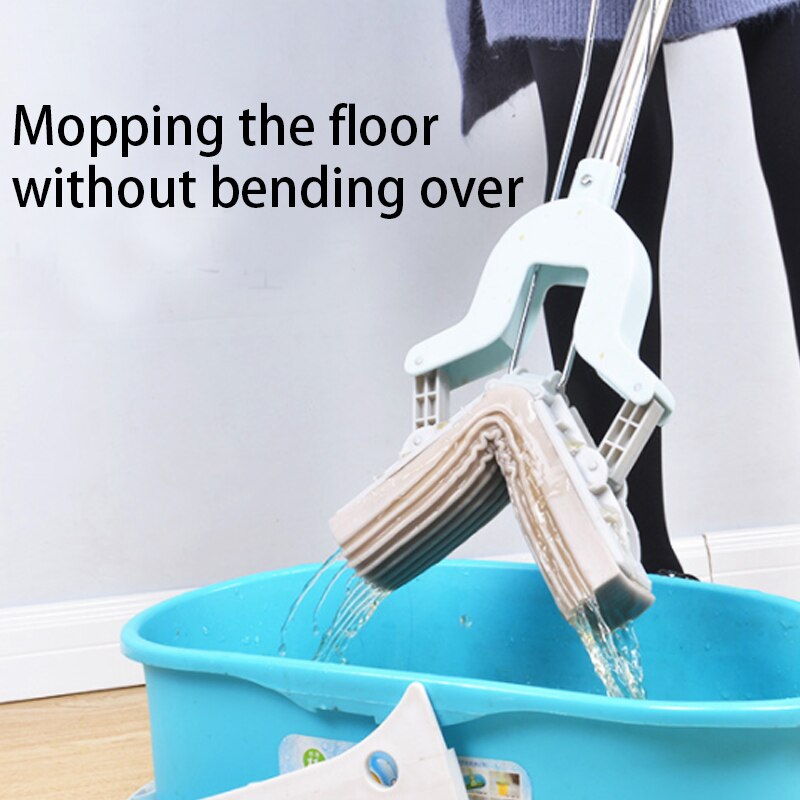 Sponge Mop Stainless Steel Telescopic Handle Strong Absorbent Sponge Hand Free Wringing Floor Mop Home Bathroom Kitchen Clean