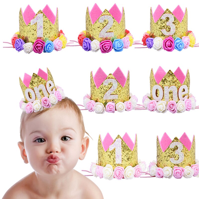 Roze kroon bloemen haarband baby jongen meisje hoofddeksel kinderen hoofdband babyshower 1 2 3 jaar oud haaraccessoires