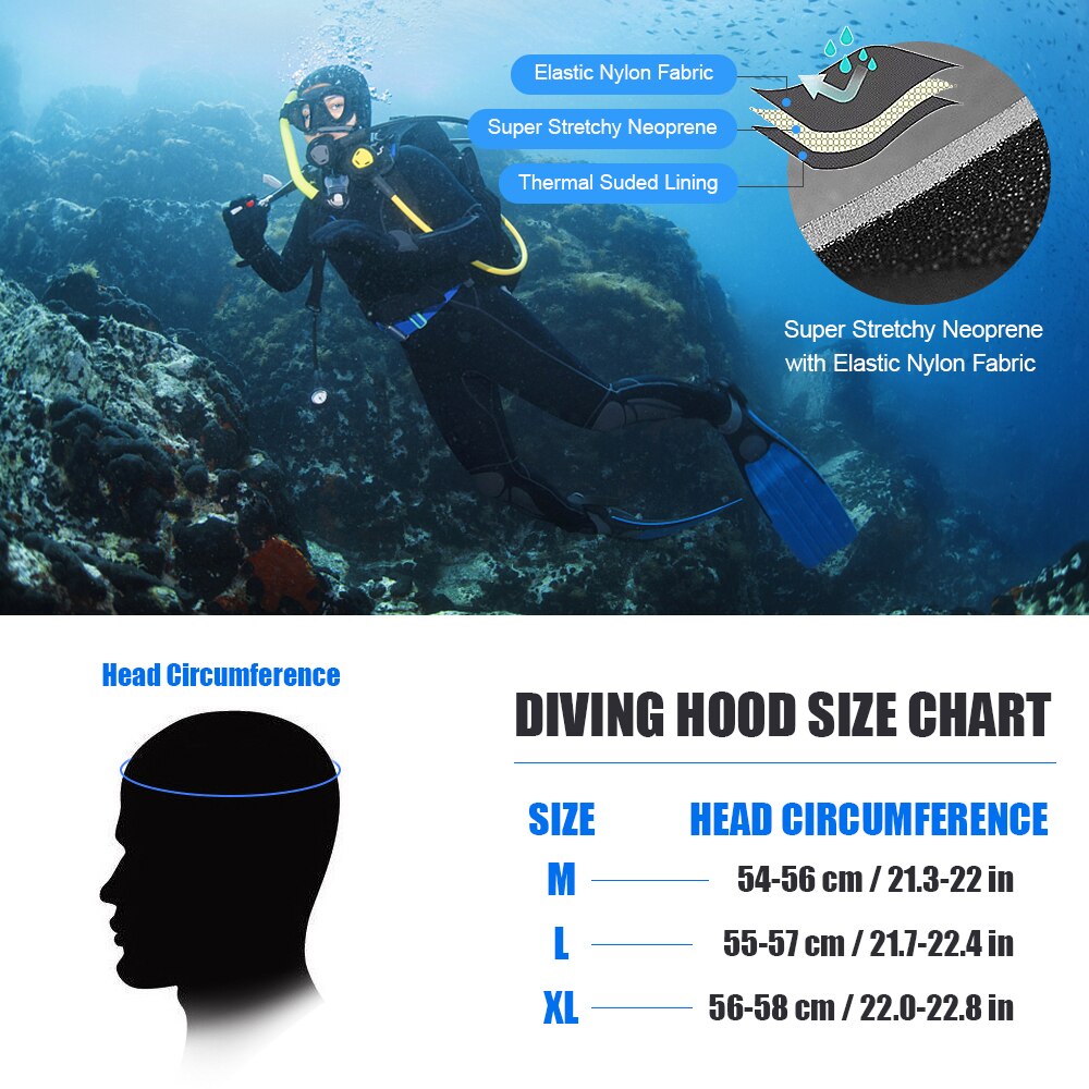 3mm Thermal Neoprene Diving Hood Wetsuit Hat Warm Diving Cap Scuba Diving Hood for Water Sports Spearfishing Snorkeling