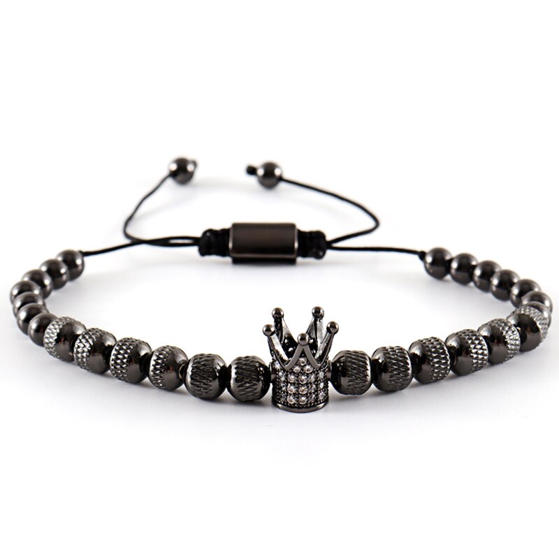 2022 Kroon Charme Armband Mannen Eenvoudige Klassieke Verstelbare Touw Handgemaakte Weave 6Mm Bead Armband Voor Mannen Sieraden: 6