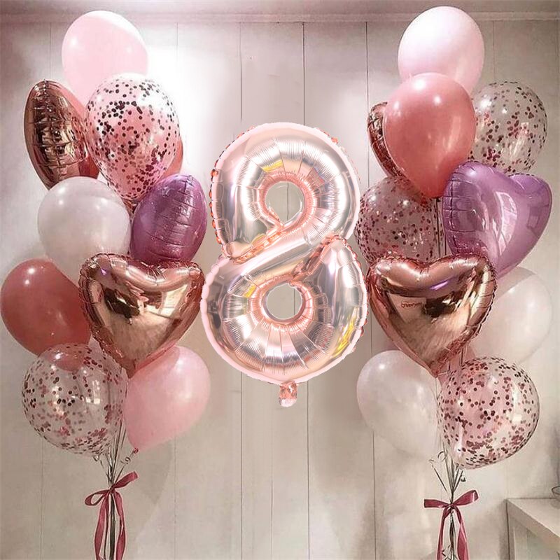 21pcs 32 inch Number Foil Balloons Latex Confetti Helium Balloons Wedding Birthday Party Decoration Supplies Baby Shower Globos: rose gold 8