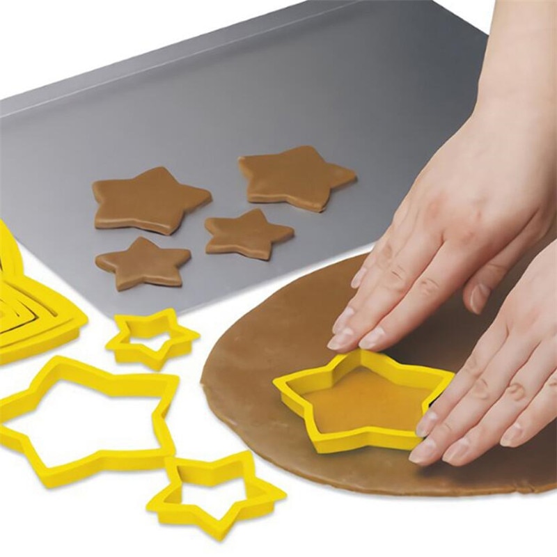 6 Stks/set Stervorm Cookie Cutter Kerstboom Fondant Plunger Cake Biscuit Cutter Mold 3D Taart Decoreren Gereedschappen Bakvormen