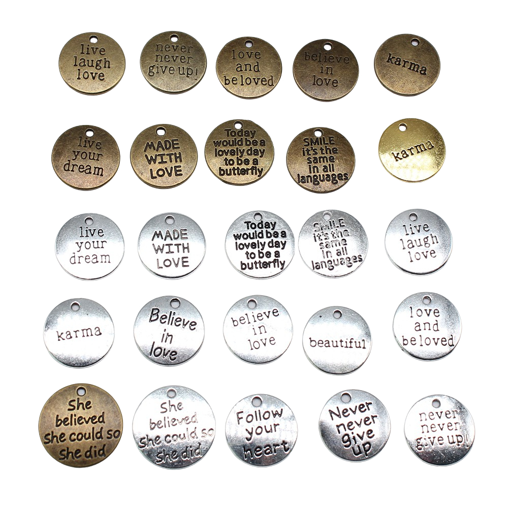 10pcs Round Inspire Nameplate Live Laugh Love Live Your Dream Never Give Up Karma Charms For Jewelry Making Diy Crafts Making