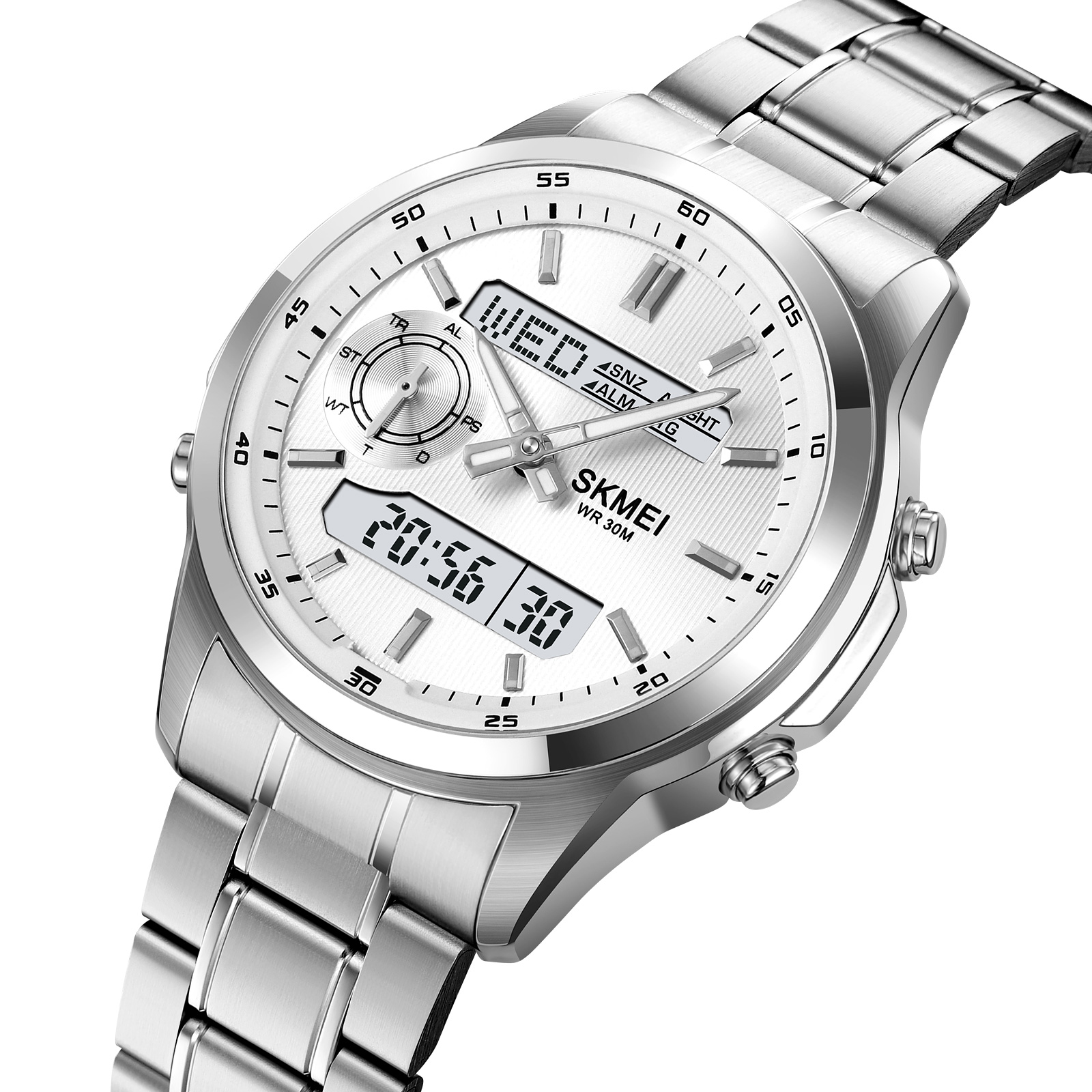 Skmei Herren-Sportuhren mit mehreren Zeitzonen, analoge Digitalanzeige, LED, wasserdicht, Quarz, elektronische Armbanduhr, 4 Wecker: Bronze