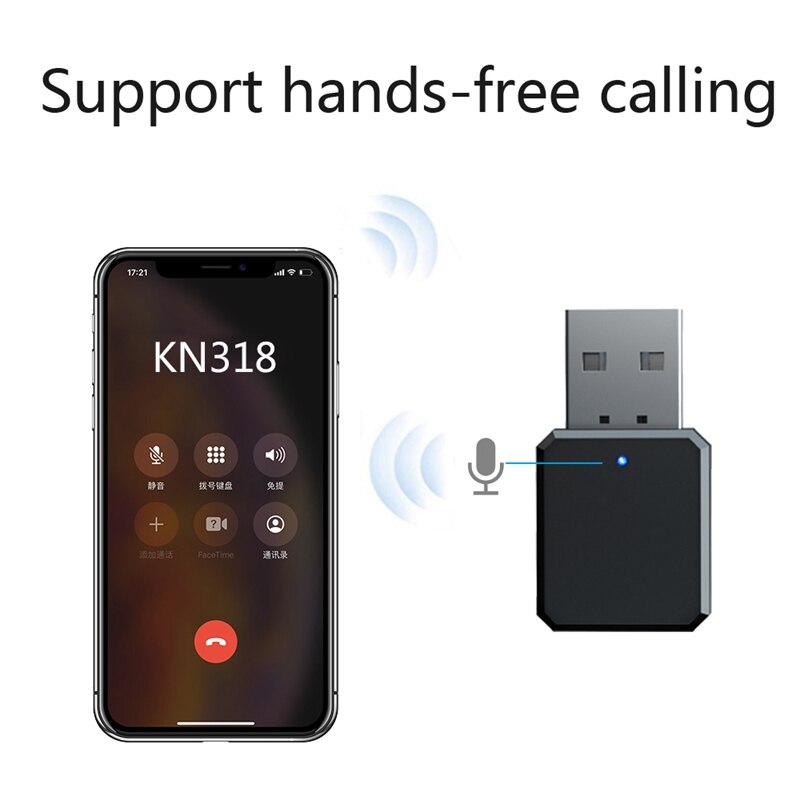 KN318 Bluetooth Adapter,5.1 Bluetooth Ontvanger Stereo Handsfree Call Usb/Aux Uitgang Draagbare, voor Thuis Car Office, Zwart