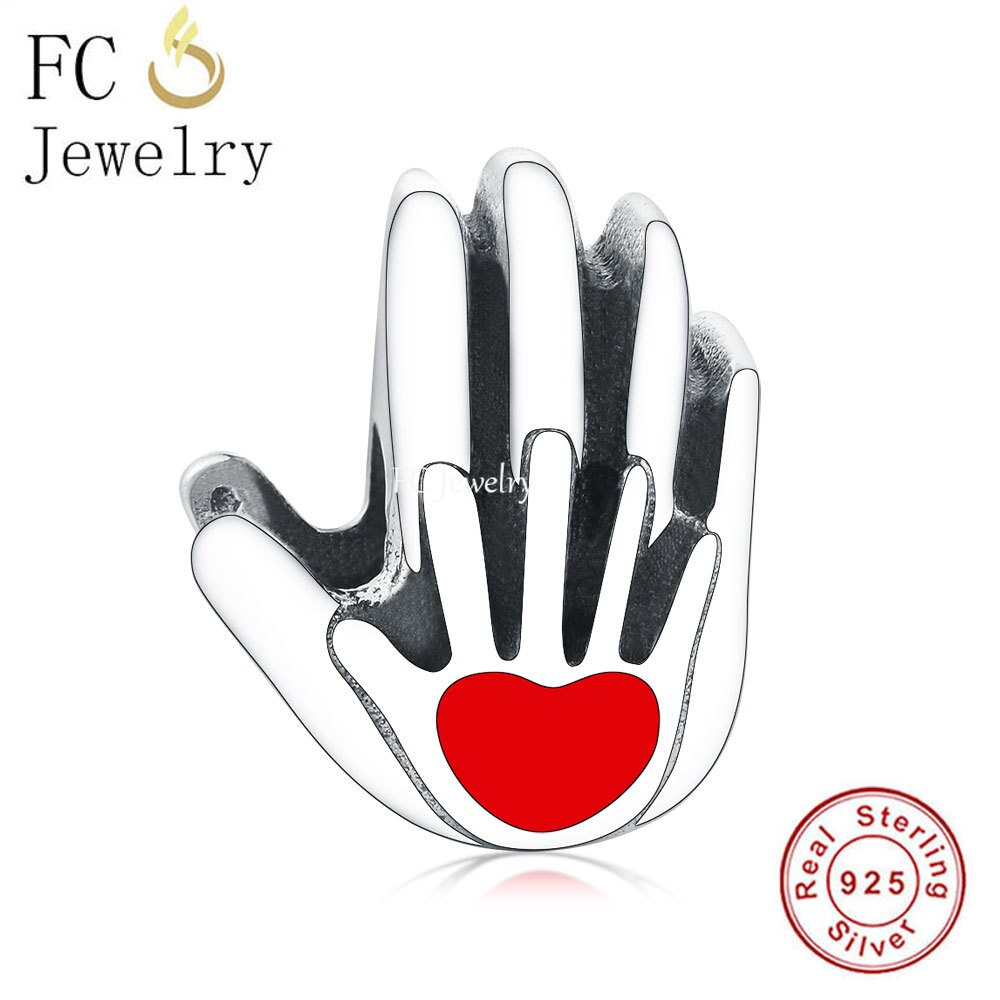 Pulsera con abalorio de plata de ley 925 para mujer, brazalete con de "Te quiero, promesa manos, gesto, corazón rosa, Berloque 2022: FC0956