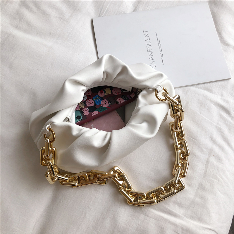Été épais chaîne ruché sacs à bandoulière pour les femmes doux en cuir PU aisselles femme embrayage filles pochette