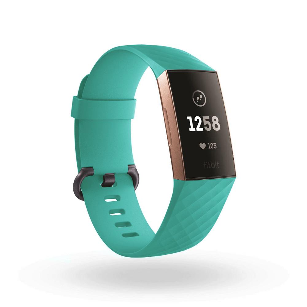 Duurzaam Horloge Band bandjes voor Fitbit Lading 3 riem op Fit Bit Lading 3 Charge3 Pols Siliconen lederen riem Armband accessoires: Mint / S