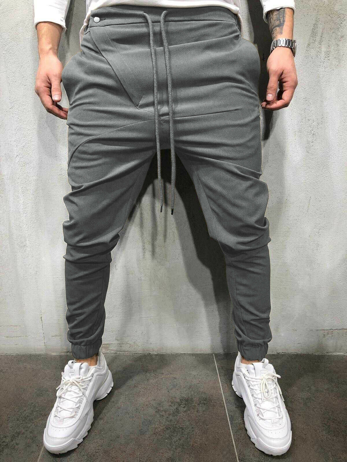 Merkki miesten perus jogger pehmeät housut puuvilla active urban slim fit kuminauha: Tumman harmaa / M
