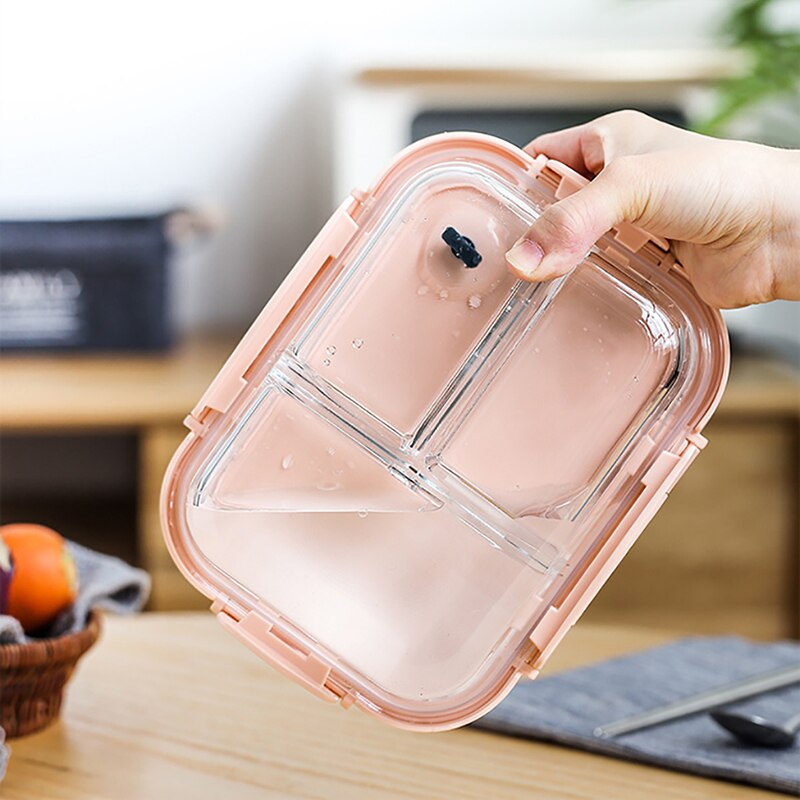 Glass Blue Lunch Box with Compartment Leakproof Food Container Microwave Bento Box Kitchen Meal Prep Storage Container