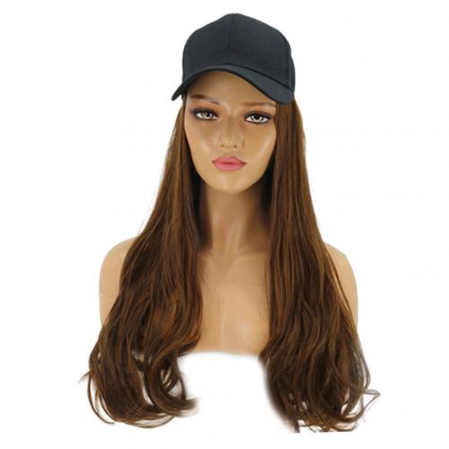 Kvinder pige lang krøllet paryk syntetisk hårstykke hårforlængelse med baseball cap skridsikker, hold dig fast på hovedet.: Lysebrun