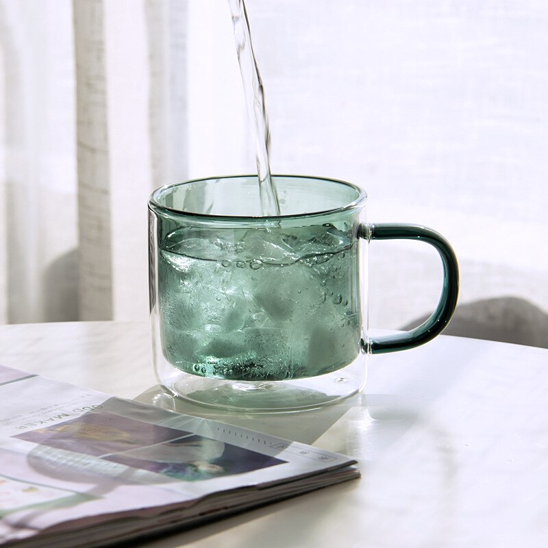 Farve gennemsigtig glas kaffekop høj borosilikat med håndtag havregryn morgenmad kop varmebestandig te kop hjemme kaffe kop