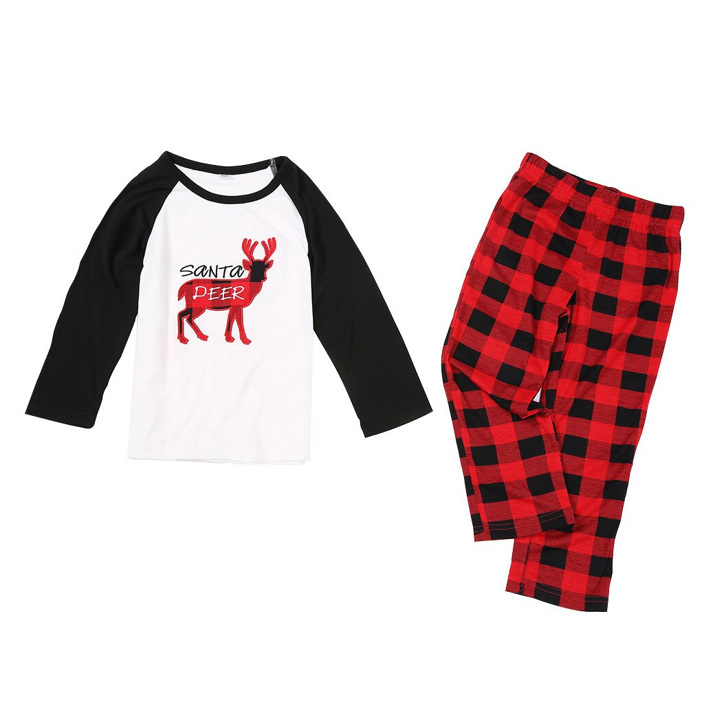 Conjunto de pijamas navideños para padres e hijos, pijamas de dibujos animados de Feliz Navidad, pantalones a cuadros, conjunto de ropa de dormir a juego familiar, traje familiar # G