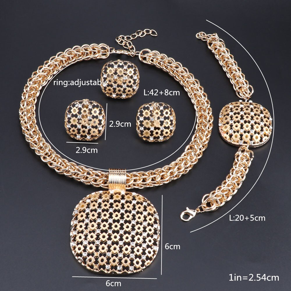 Dubai Verzilverd Sieraden Set Vrouwen Grote Hanger Ketting Mode Nigeriaanse Wedding Afrikaanse Crystal Kostuum Bruids Sieraden Set