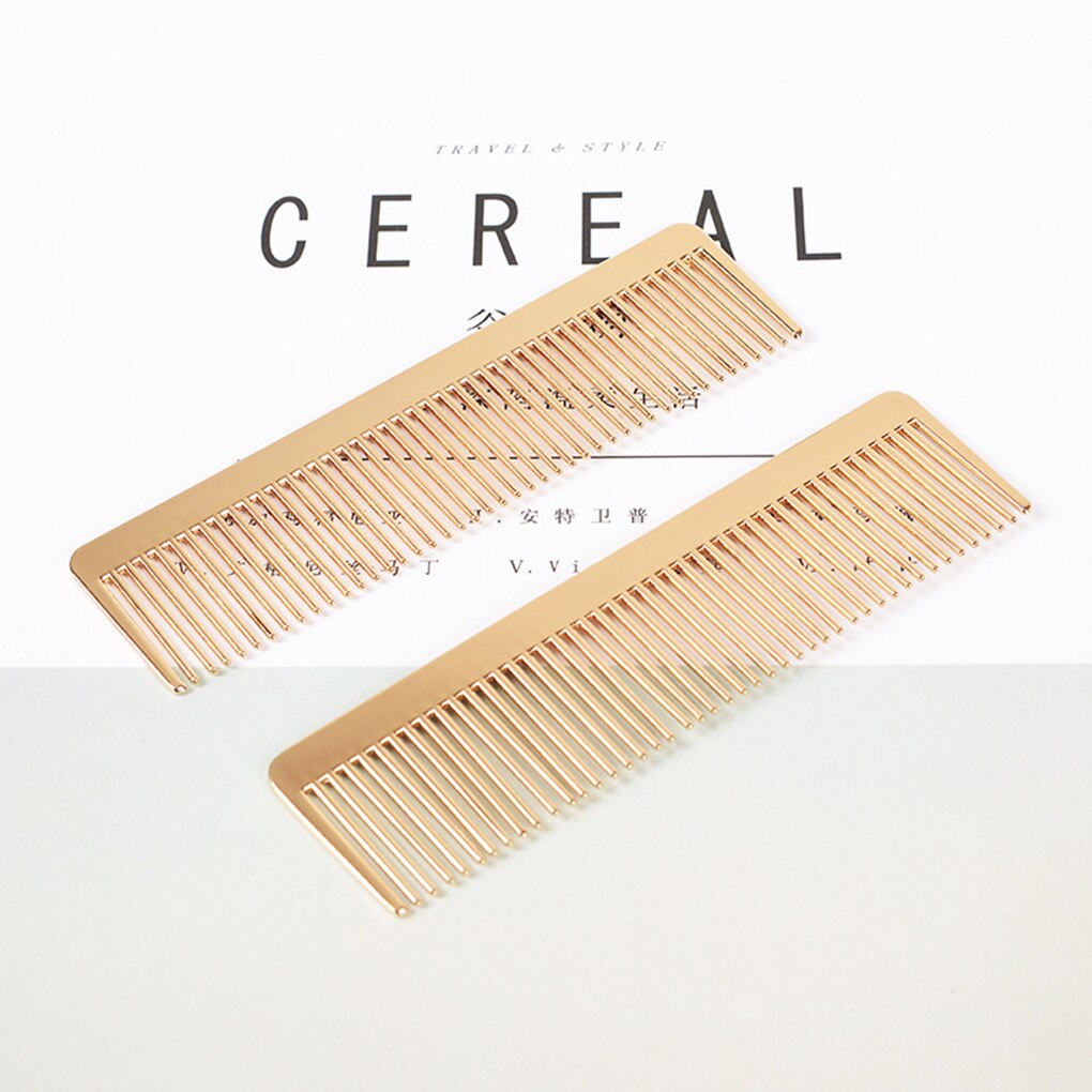 Metal Fine Toothed Alloy Comb Golden Men Women Hairdressing Pocket Hairbrush