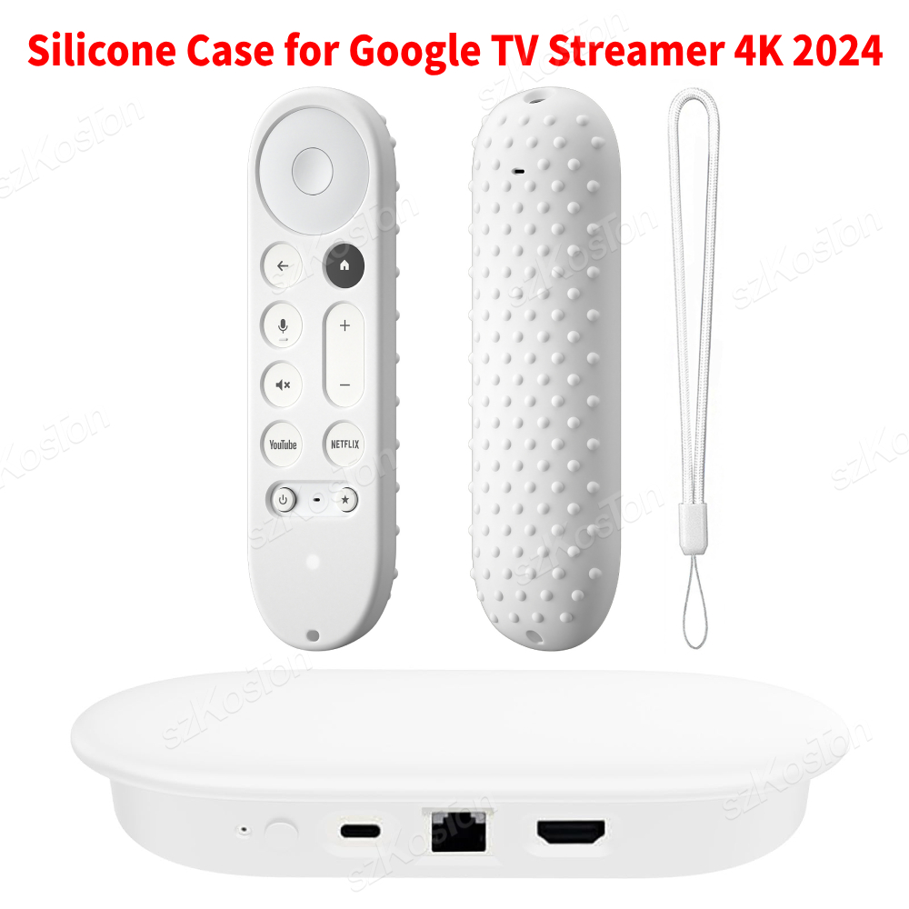 Silikonowe etui ochronne ze smyczą do Google TV Streamer 4K 2024 Voice Remote Control Anti-Slipping Protection Cover Shell: SZARY