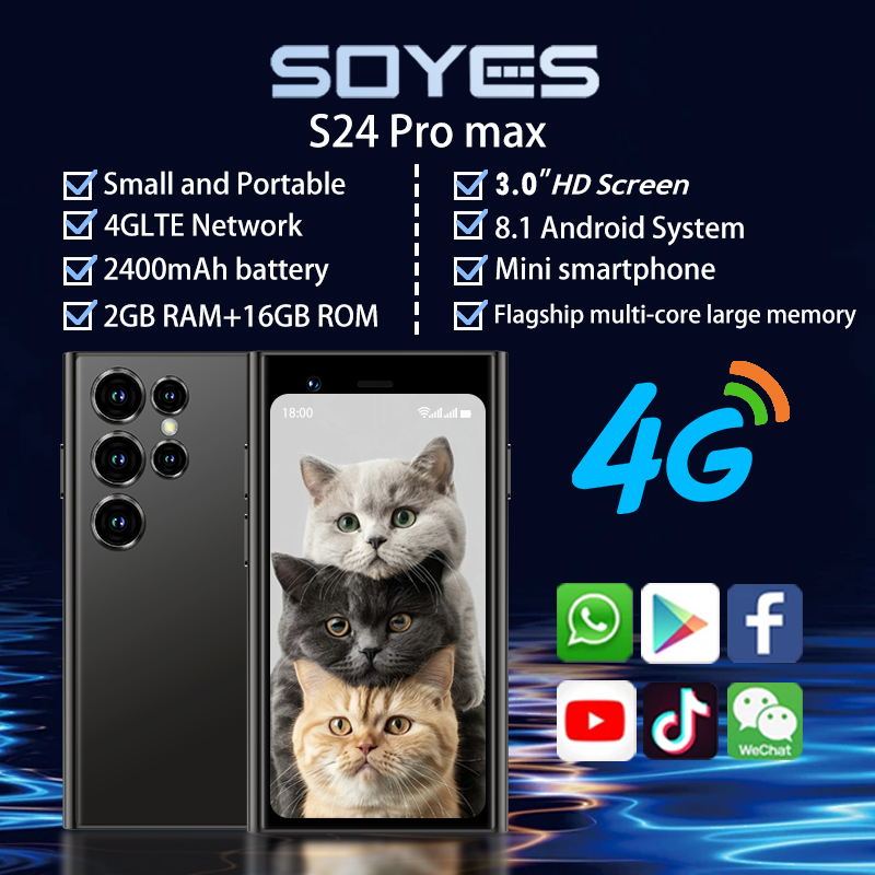 El teléfono inteligente 4G más pequeño del mundo, SOYES S24 Pro Max de 3 pulgadas, hace un debut impresionante. Desbloqueo facial+Selección multicolor 2400mAh