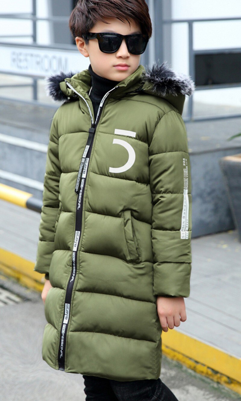 Casaco de inverno masculino 6-10 casacos quentes com capuz para meninos 7wt047: Verde exército / 7 T