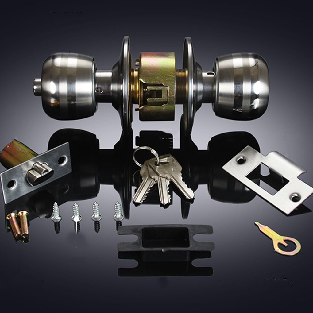 Round Door Handle Knobs Lock Stainless Steel Bedroom Living Room Bathroom Entrance Door Lock with Key