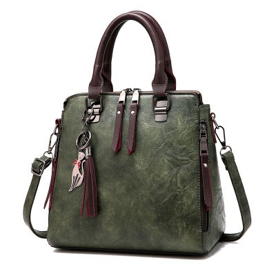 Kvinder håndtasker luksus pu læder kvinde håndtaske berømte mærke sac top-håndtag kvindelige skulder crossbody taske sammensat taske: Grøn