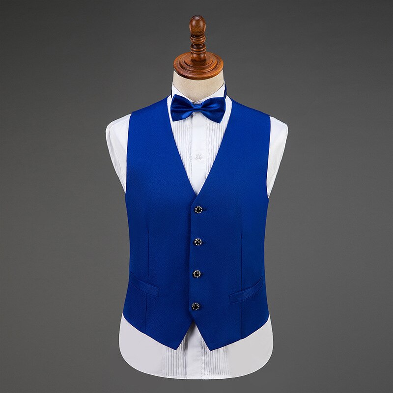Men Vest Luxury Wedding Prom Waistcoat Mens+Bow Tie Solid Casual Vests Men Party Show Singer Men Clothing Gilet Homme
