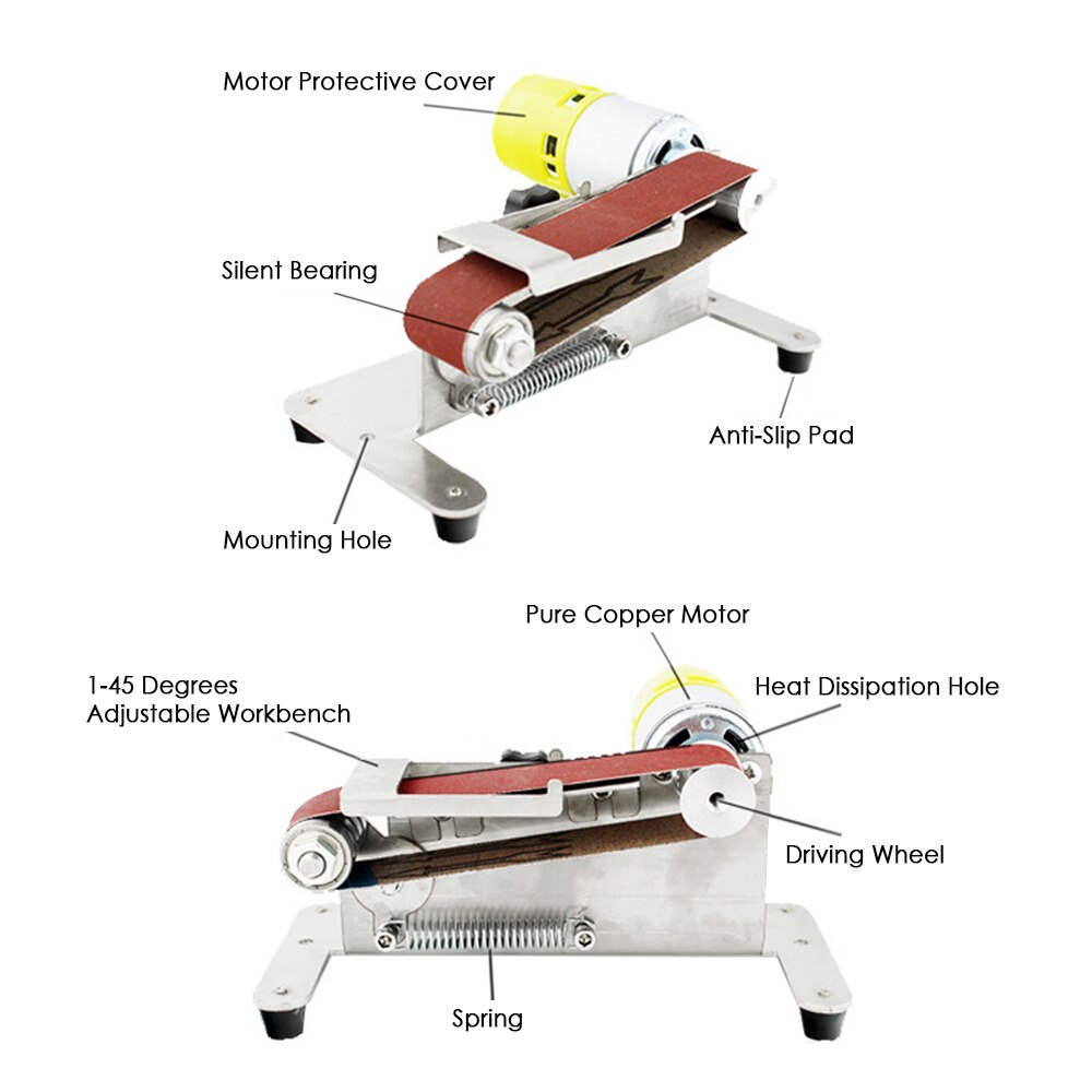 Mini Belt Sander Electric Edge Sharpener with Adjustable Workbench 7 Variable Speed 10 Sanding Belts Sanding Polishing Machine