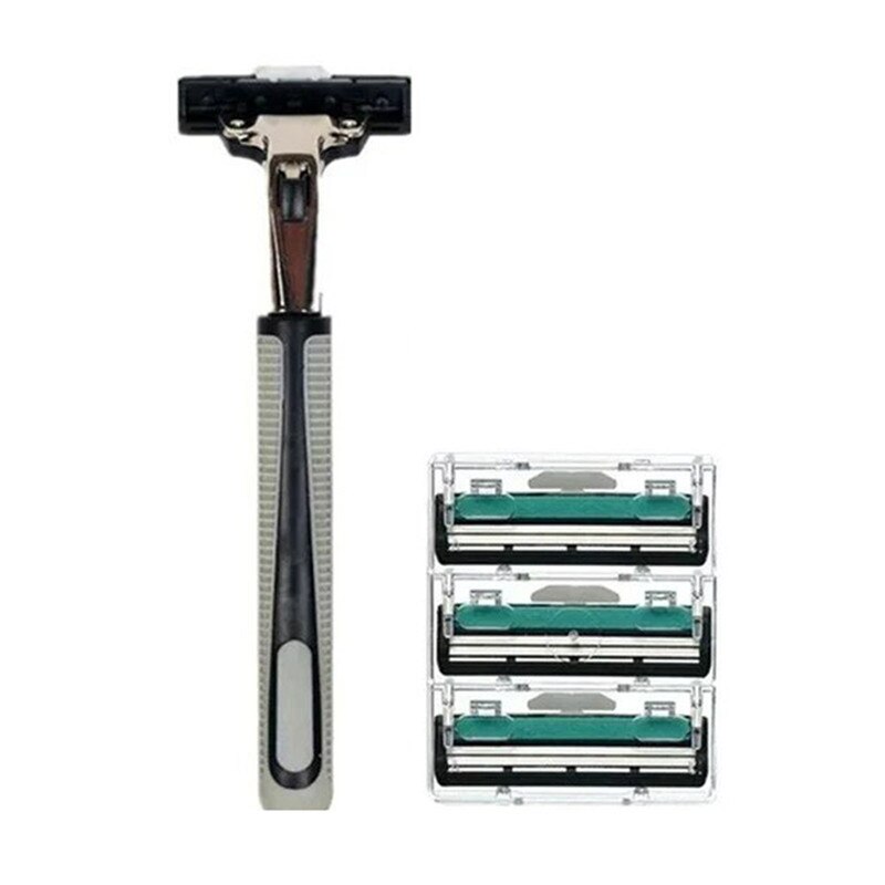 Men Handle Shaving Razor Shaver Replaceable Straight Manual Razor Beard Trimmer Double Layers Razor Blades